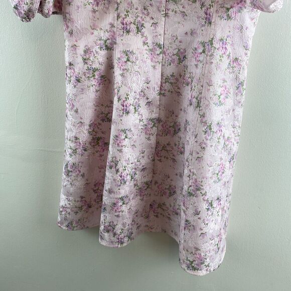 Hyacinth House Tuckernuck Pink Jacquard Empire Ella Mini Dress Sz M? Puff Sleeve - Picture 7 of 14